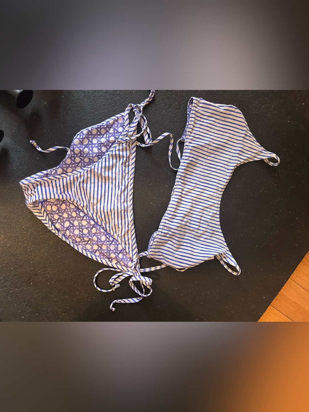 Striped Blue & White Tie Bikini Set